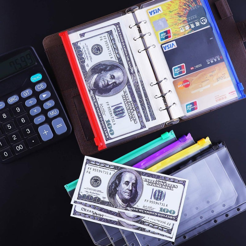 Antner 12PCS A6 Binder Pockets 6-Hole Budget Cash Envelopes Multicolor Zipper Money Organizer for Cash Stuffing, Waterproof PVC A6 Planner Inserts Binder Pouches Loose Leaf Document Storage Bags - Image 3